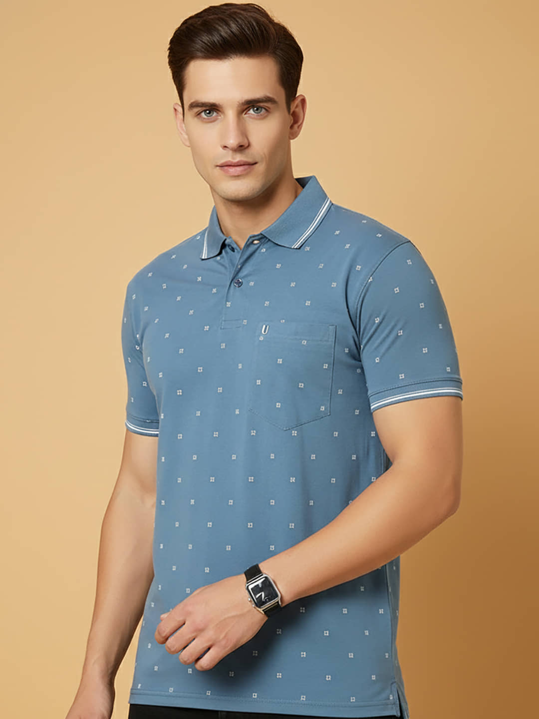 UNIBERRY Men Cotton Blend Regular Fit Printed Polo T Shirt ( Grey )