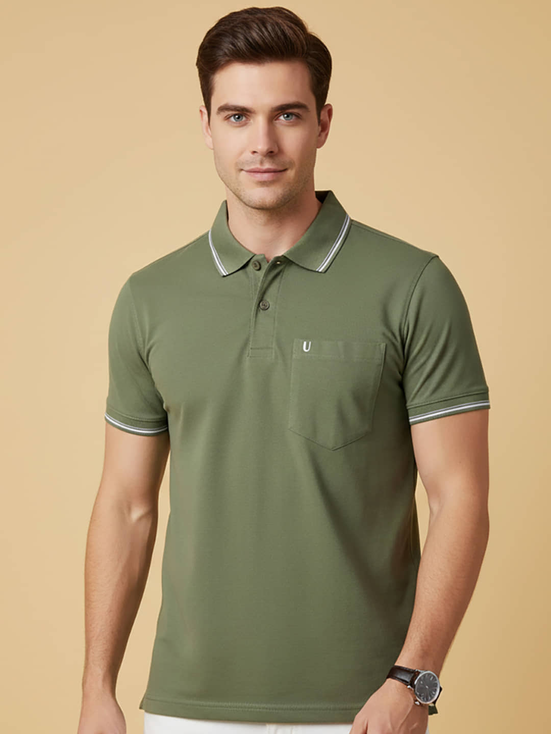 UNIBERRY Men Cotton Blend Regular Fit Solid Polo T Shirt ( Sea Green )