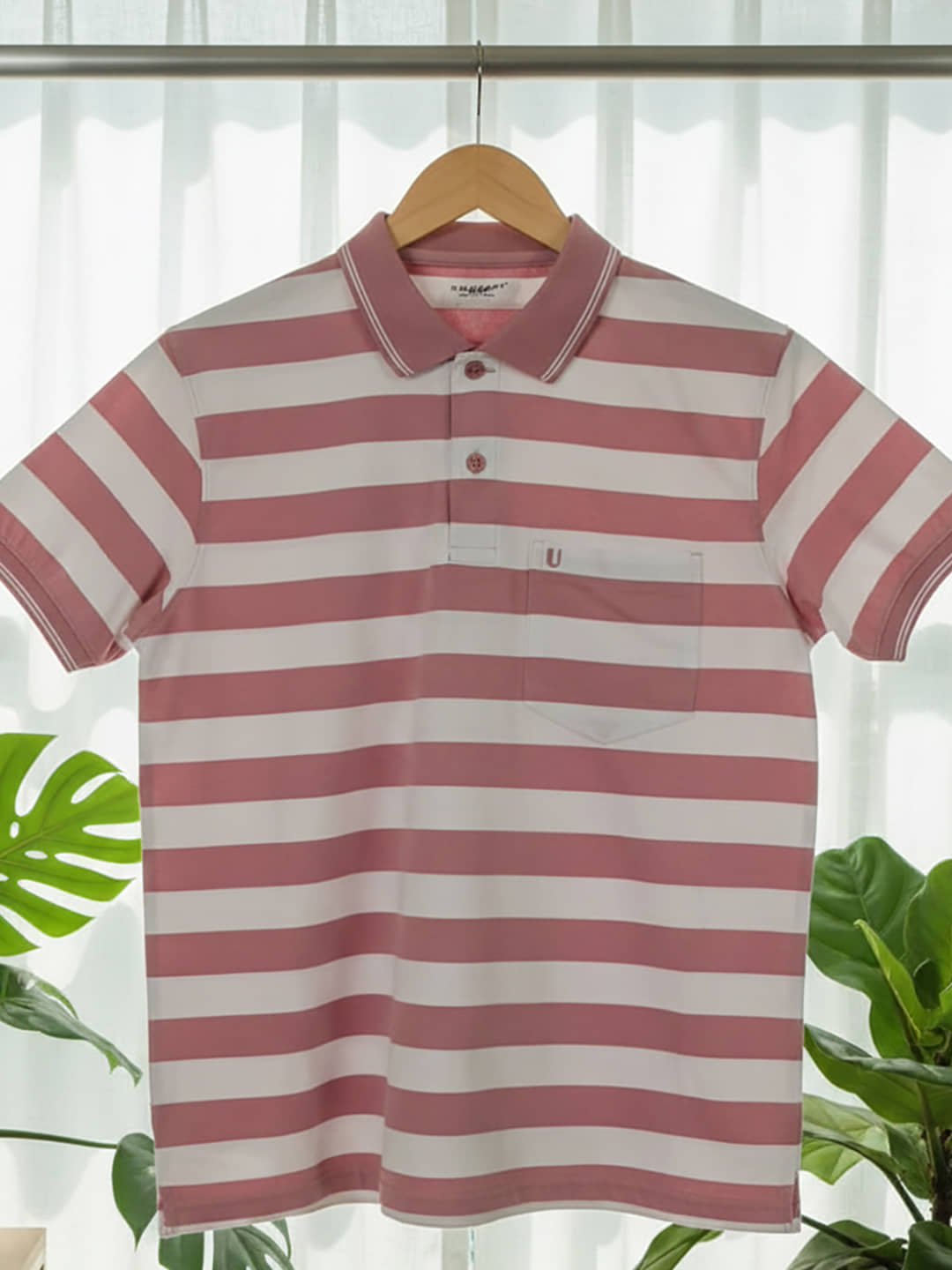 UNIBERRY Men Cotton Blend Regular Fit Striped Polo T Shirt ( Pink )