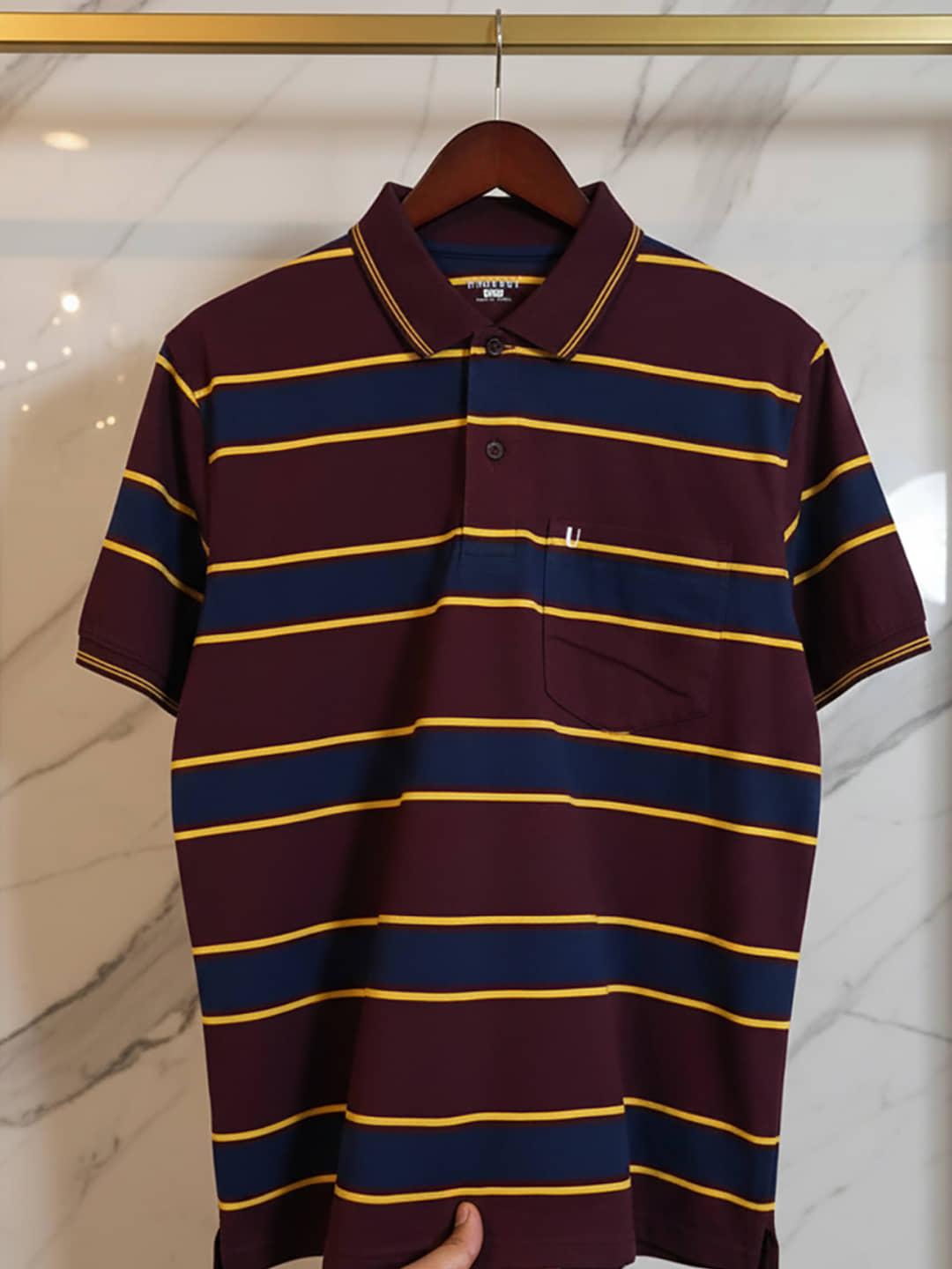 UNIBERRY Men Cotton Blend Regular Fit Striped Polo T Shirt ( Maroon )