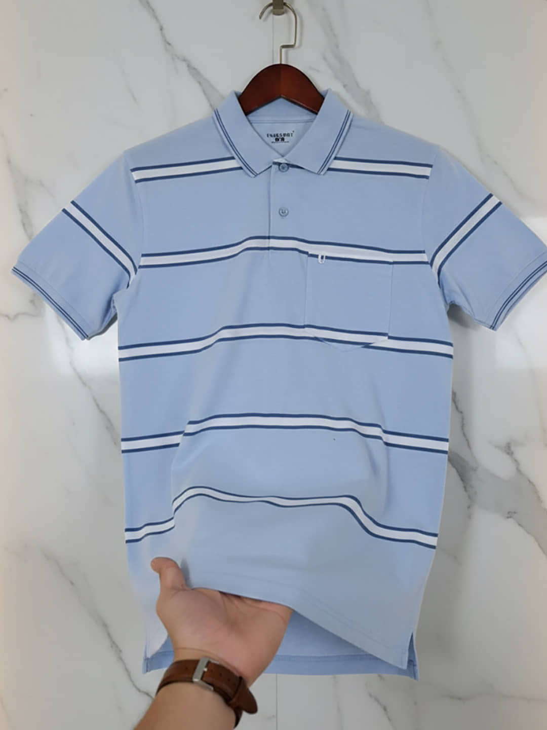 UNIBERRY Men Cotton Blend Regular Fit Striped Polo T Shirt ( Blue )