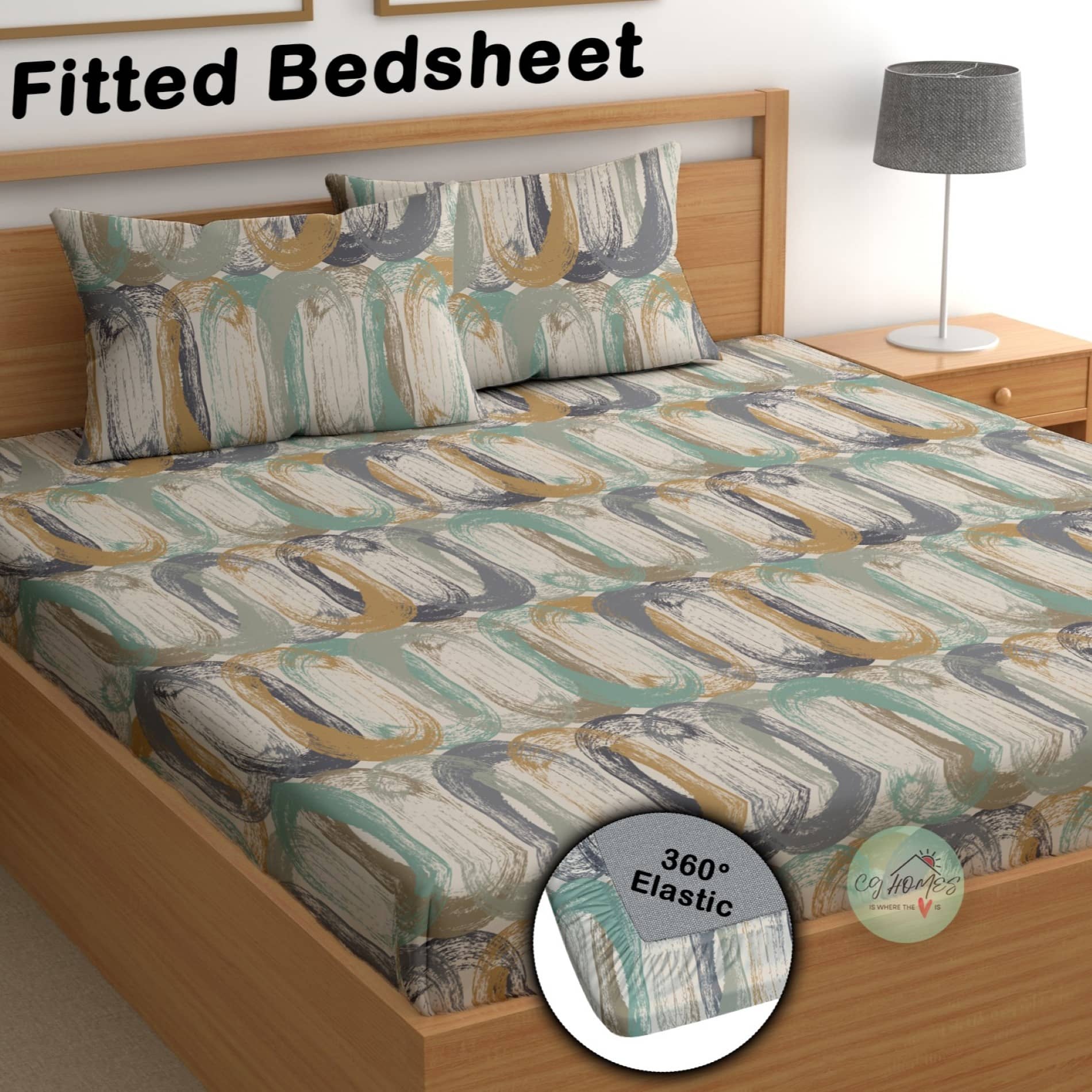CG HOMES Microfibre 1 Double Fitted Bedsheet with 2 Pillow Covers ( 220 cm x 220 cm ) , Multi