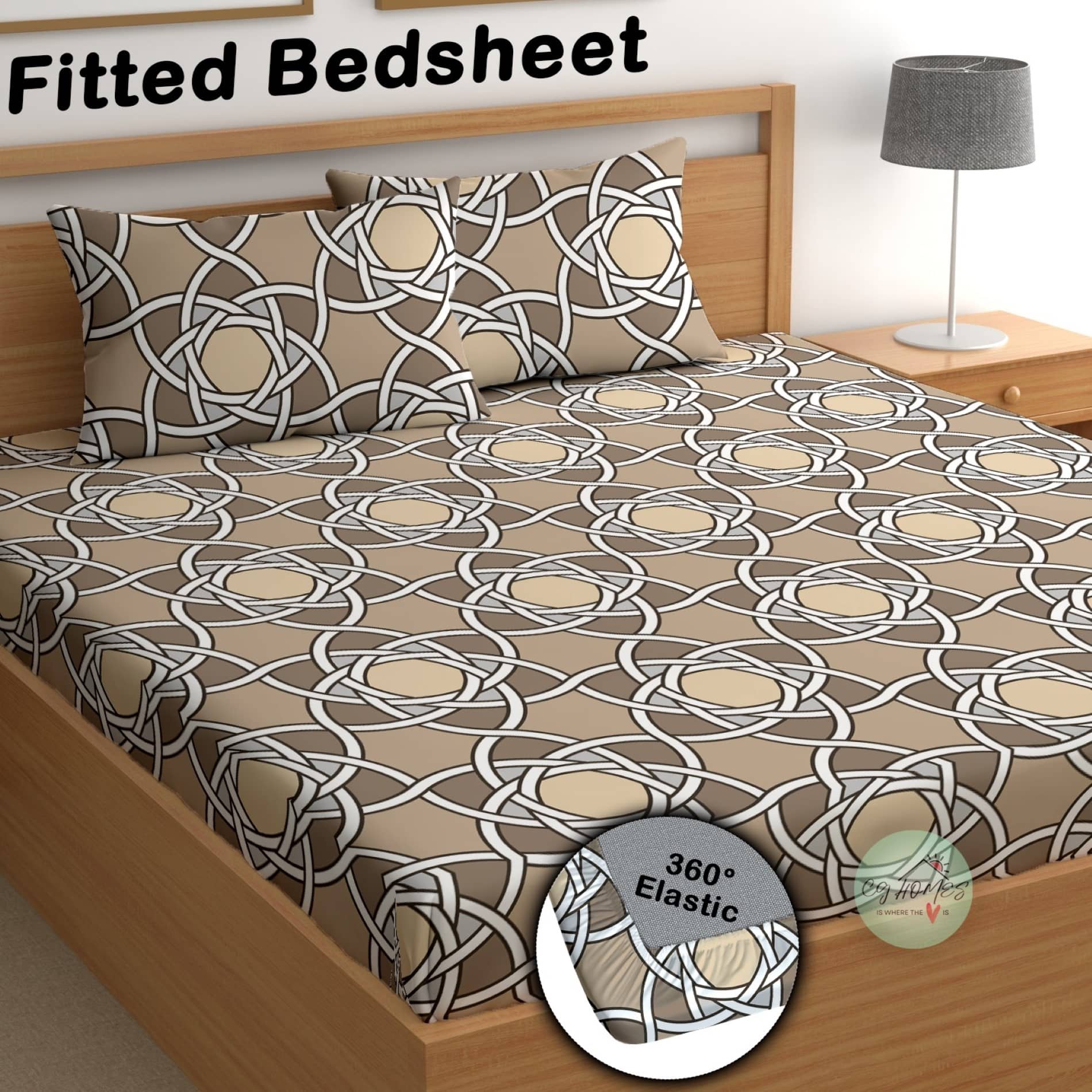 CG HOMES Microfibre Abstract Fitted Fitted bedsheet with 2 Pillow Covers ( Double Bed ) - Brown
