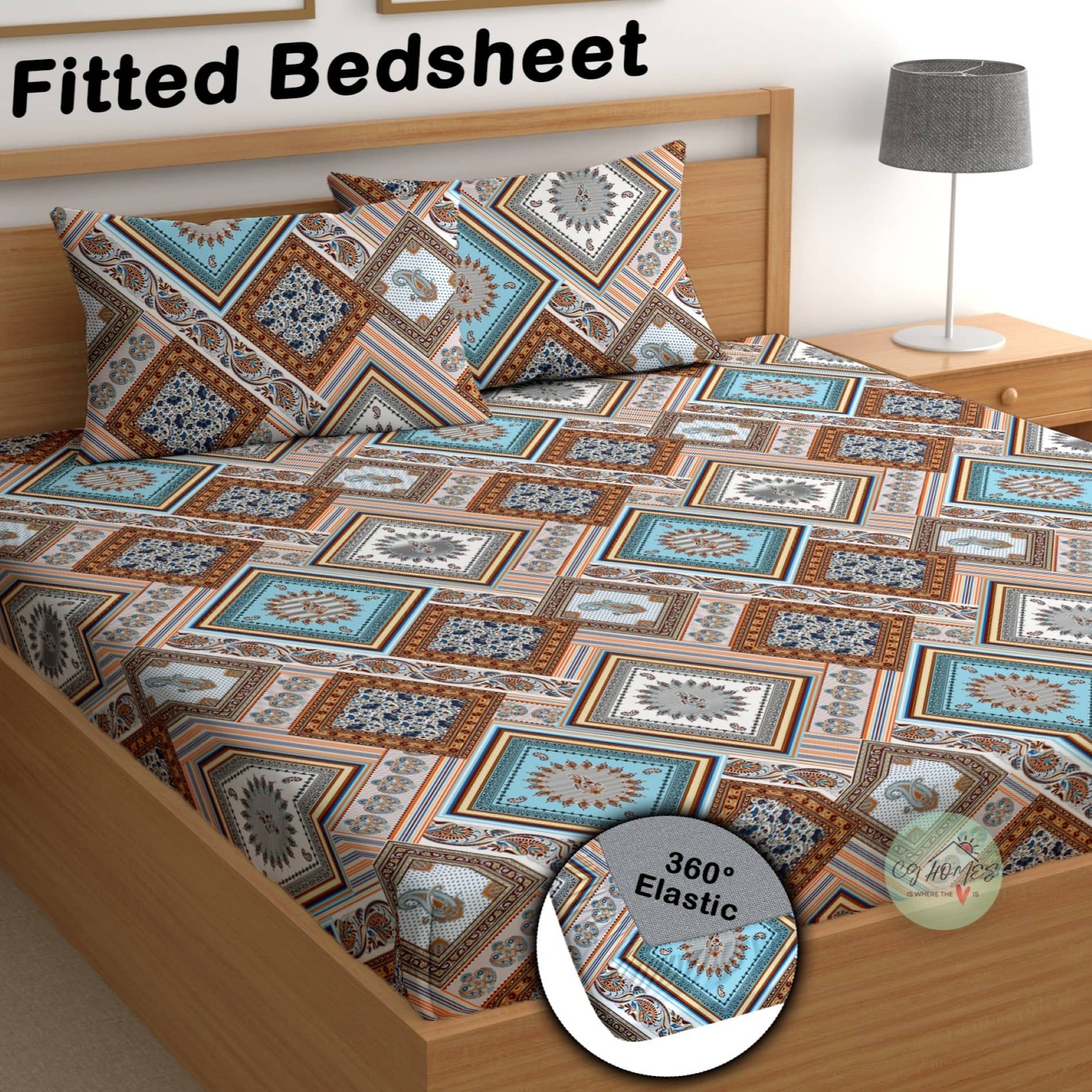 CG HOMES Microfibre 1 Double Fitted Bedsheet with 2 Pillow Covers ( 220 cm x 220 cm ) , Multi