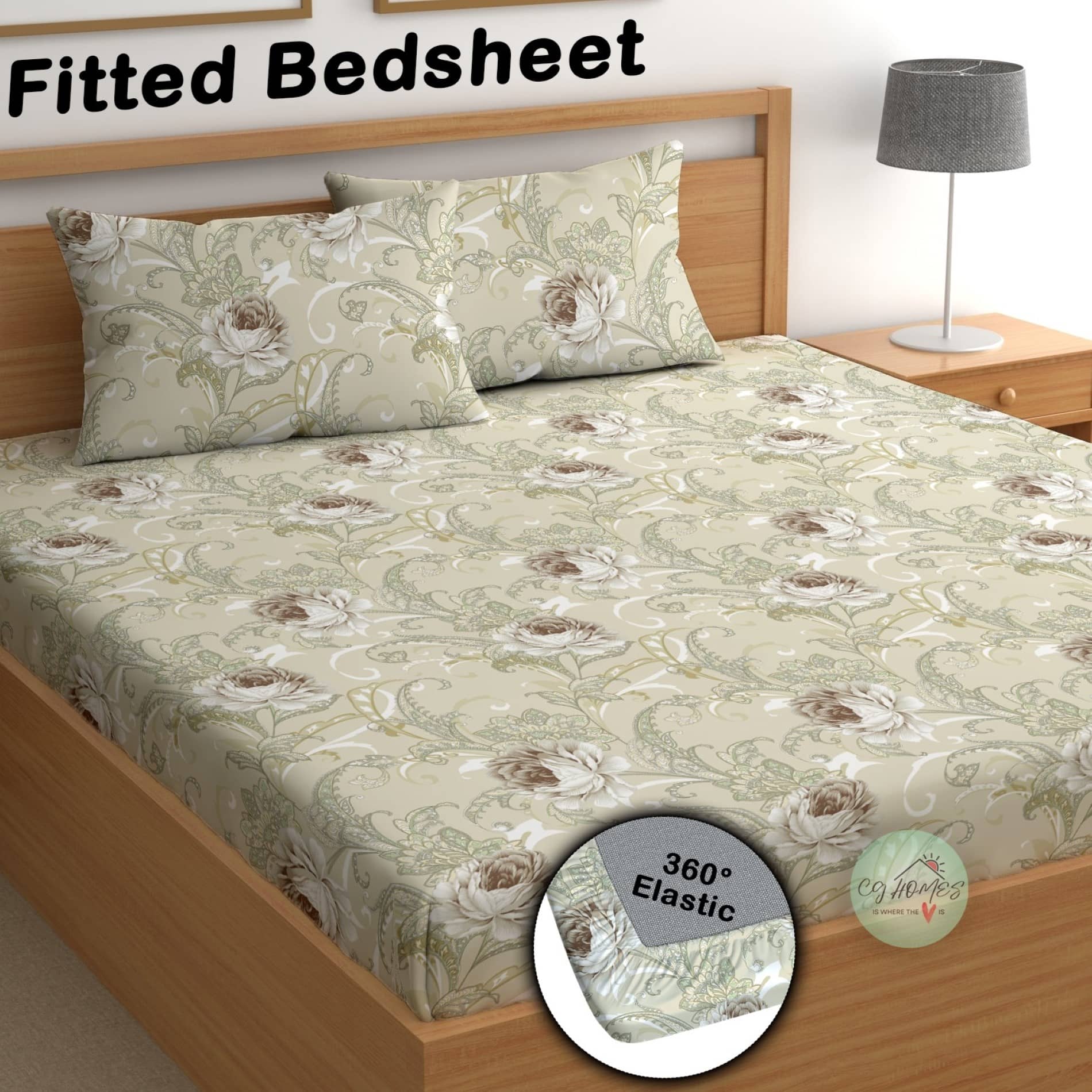 CG HOMES Microfibre 1 Double Fitted Bedsheet with 2 Pillow Covers ( 220 cm x 220 cm ) , Gray