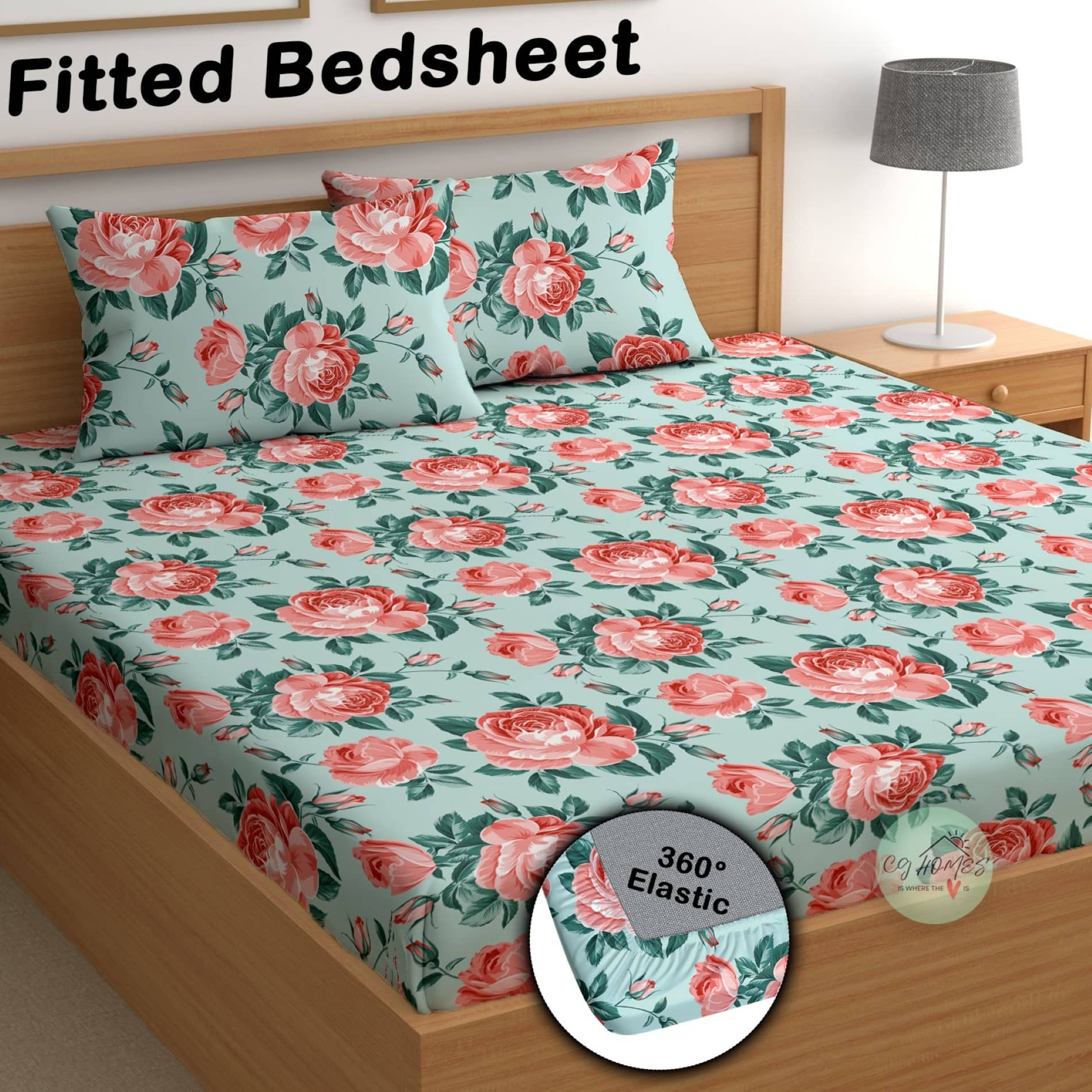 CG HOMES Microfibre 1 Double Fitted Bedsheet with 2 Pillow Covers ( 220 cm x 220 cm ) , Blue