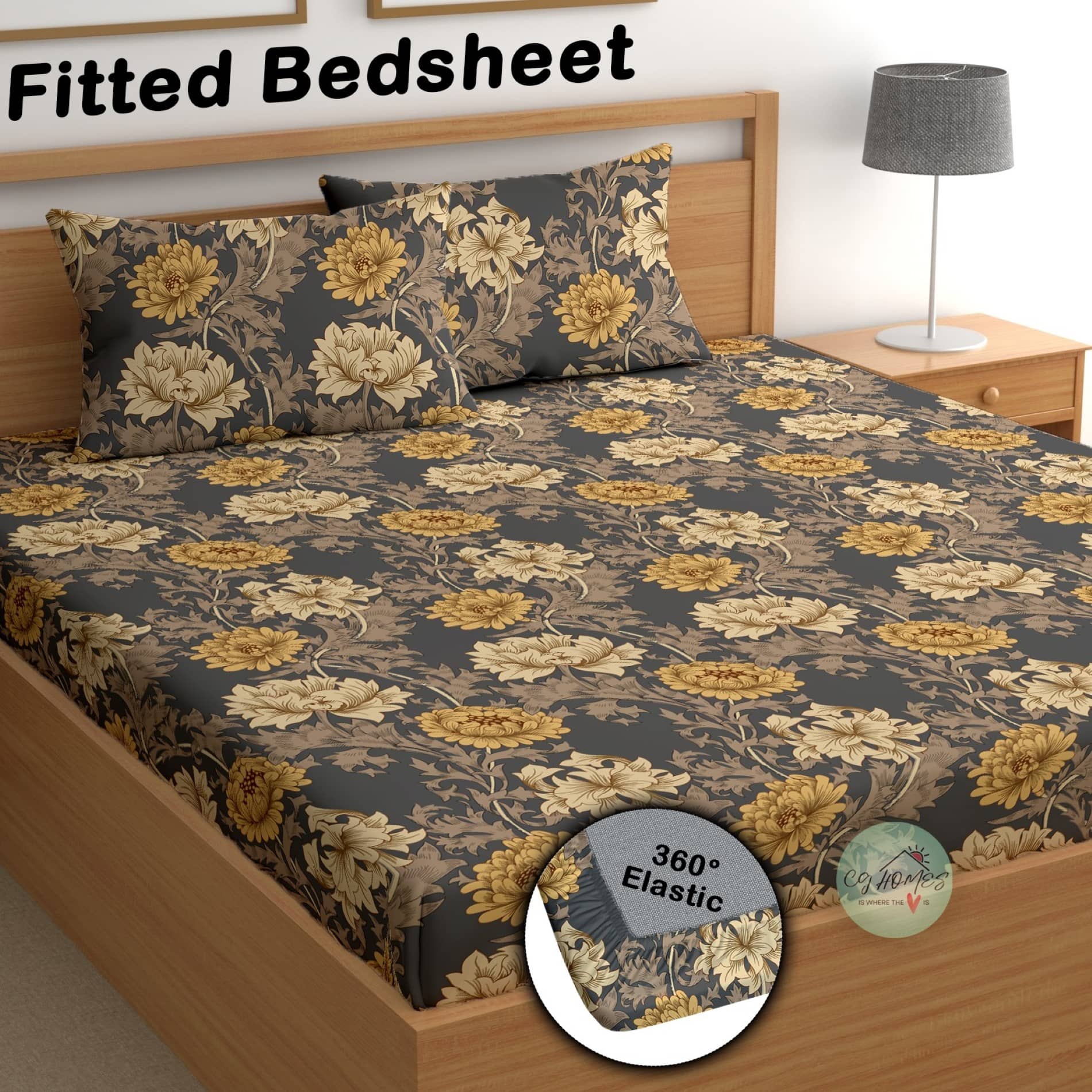 CG HOMES Microfibre 1 Double Fitted Bedsheet with 2 Pillow Covers ( 220 cm x 220 cm ) , Brown