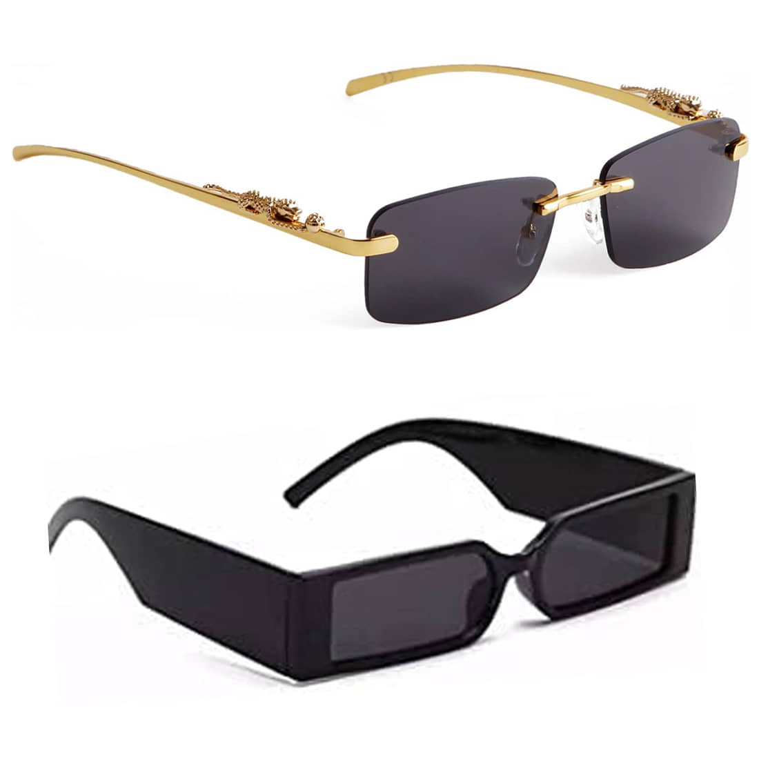 Elligator Gold Rectangular Sunglasses ( Pack of 2 ) - Sunglasses | Buy online on ZillyBuy