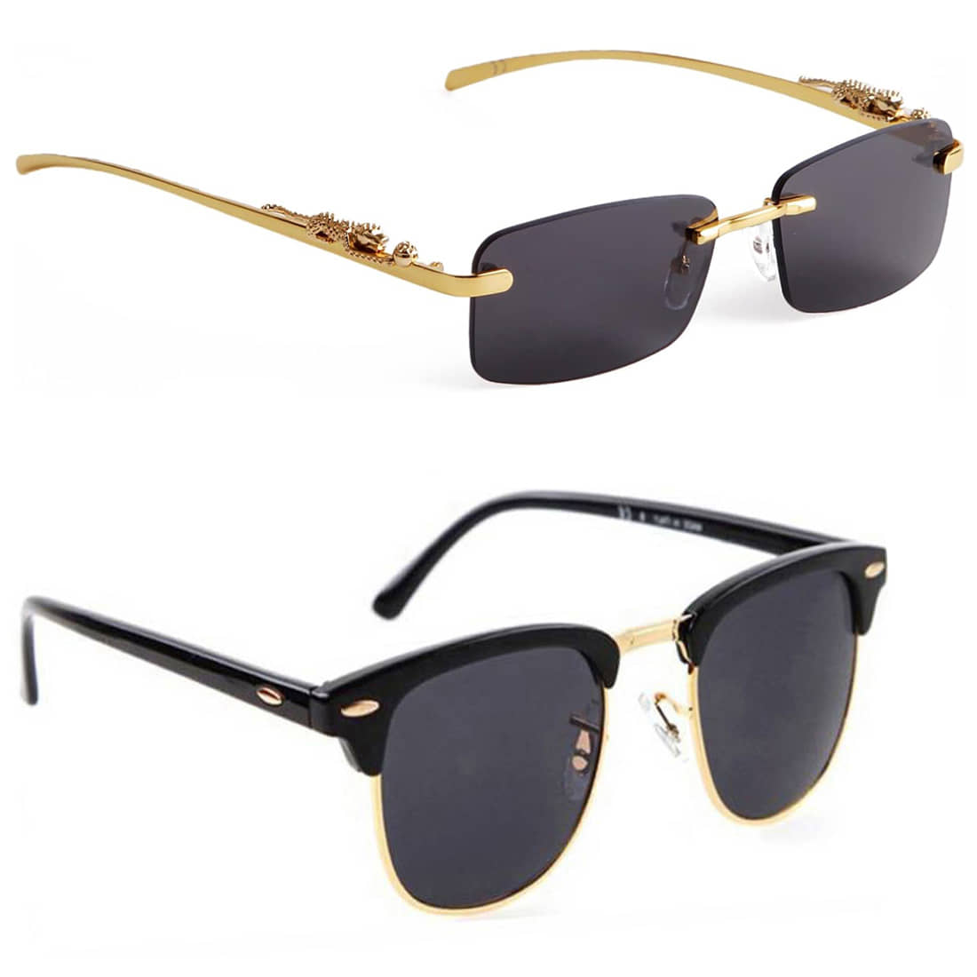 Elligator Gold Rectangular Sunglasses ( Pack of 2 ) - Sunglasses | Buy online on ZillyBuy