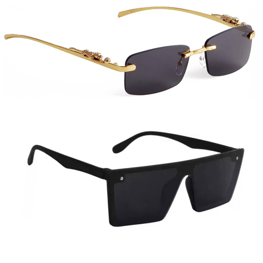 Elligator Gold Rectangular Sunglasses ( Pack of 2 ) - Sunglasses | Buy online on ZillyBuy