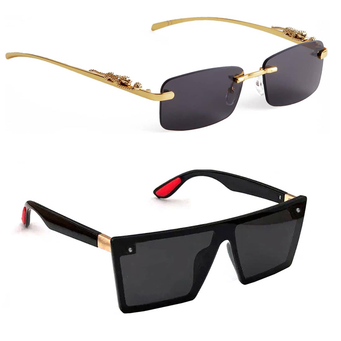 Elligator Gold Rectangular Sunglasses ( Pack of 2 ) - Sunglasses | Buy online on ZillyBuy