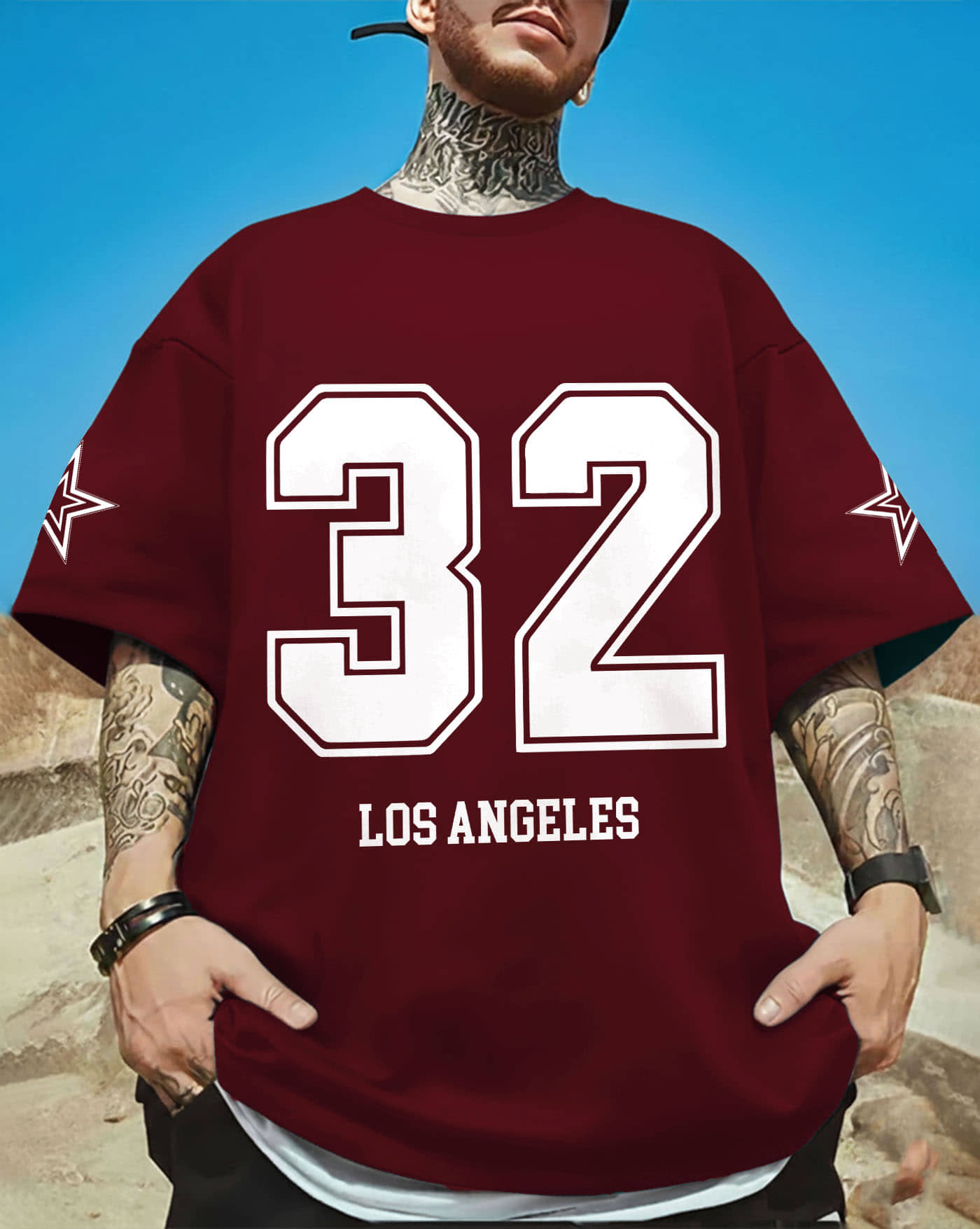 AUSK Men Cotton Blend Oversized Fit Printed T-Shirt ( Maroon )