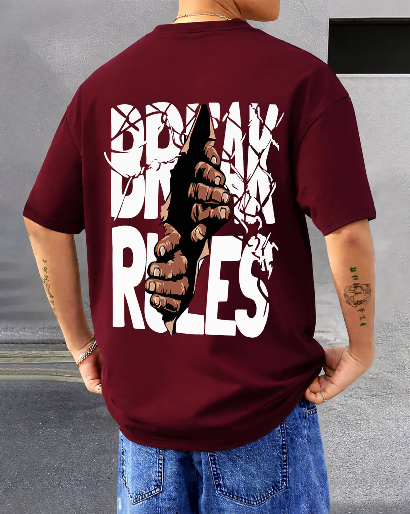 AUSK Men Cotton Blend Oversized Fit Printed T-Shirt ( Maroon )