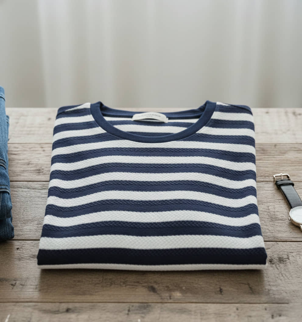 CAT BUNNY Men Cotton Blend Regular Fit Striped T-Shirt ( Navy Blue )