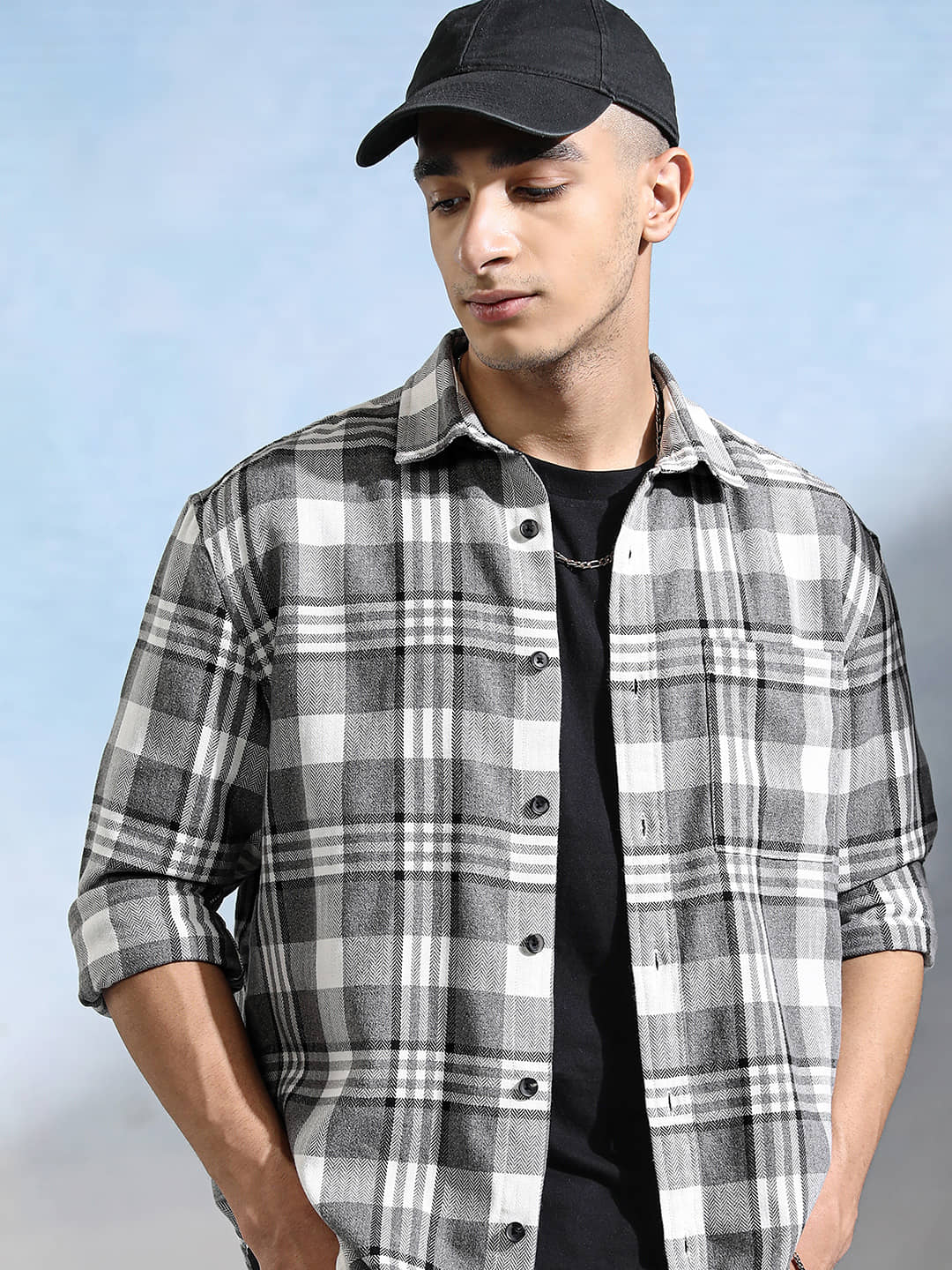 Highlander Cotton Blend Boxy Checks Full Sleeves Men's Casual Shirt - Grey ( Pack of 1 )