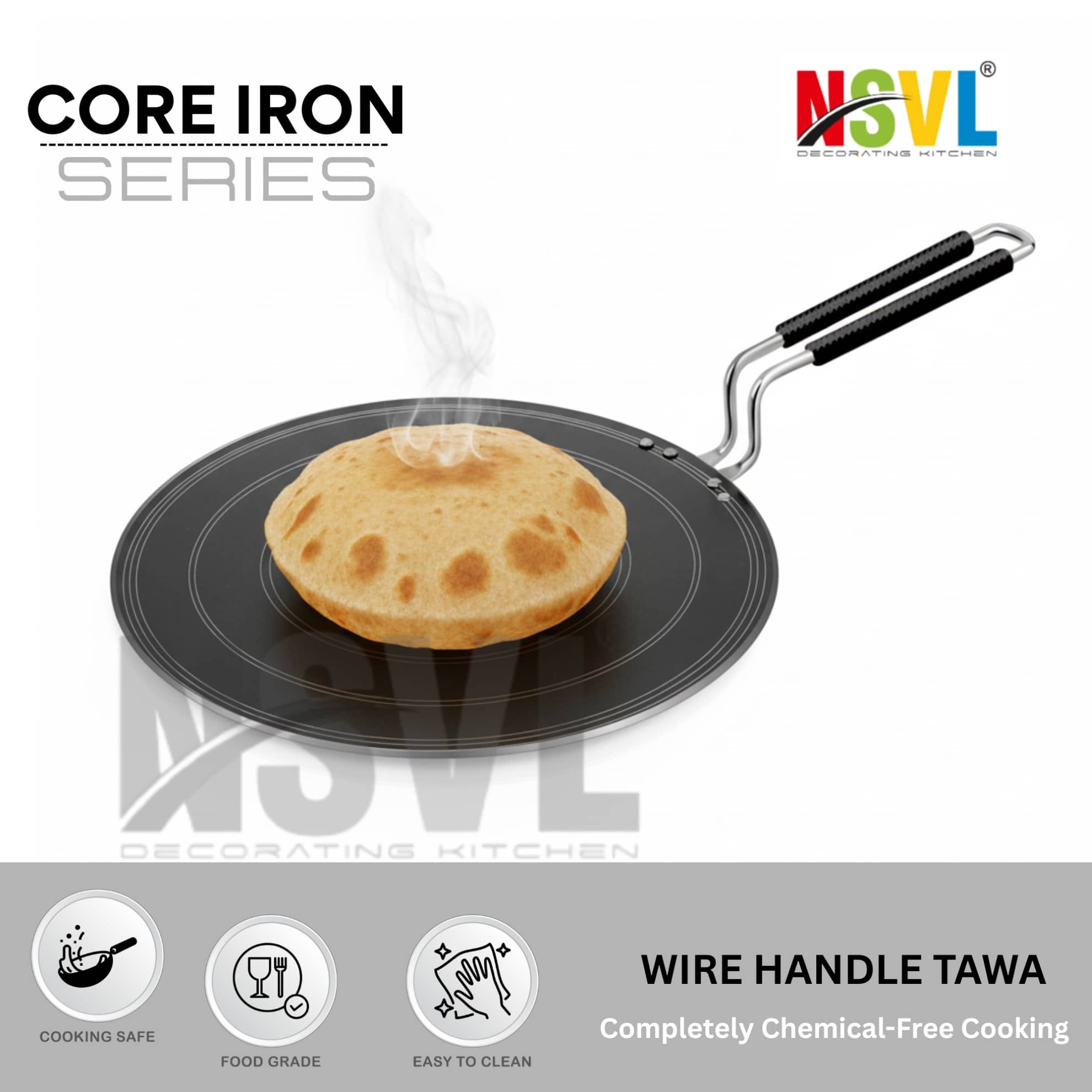 NSVL Non Coated Iron Dosa Tawa/Flat Tawa Induction Bottom Stainless Steel Handle 2 mm Thickness 25 cm Diameter - Cookware | Buy online on ZillyBuy