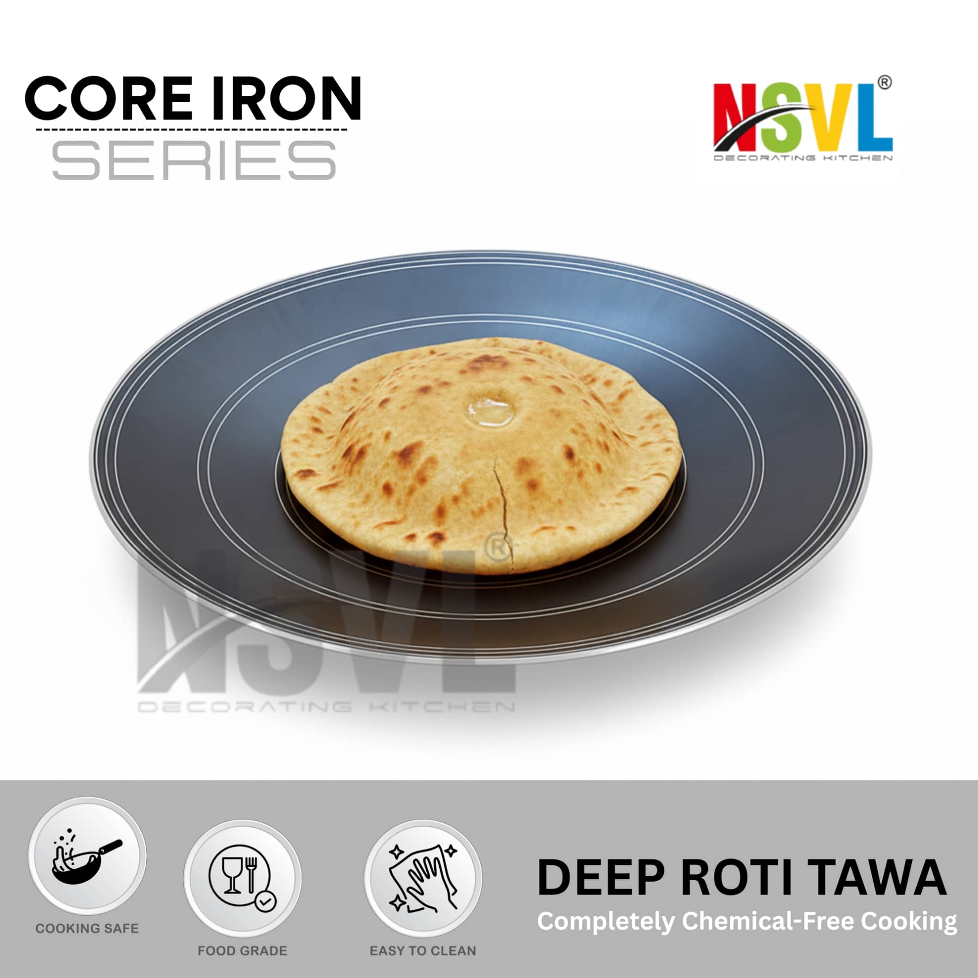 NSVL Non Coated Iron Roti Tawa Heavy Bottom Bakelite Handle 2 mm Thickness 27 cm Diameter - Cookware | Buy online on ZillyBuy