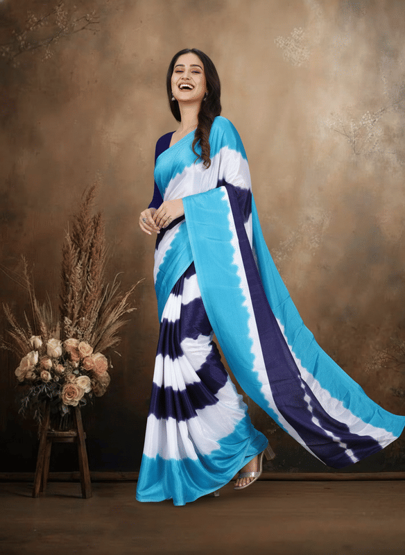 JIHANA FAB Chiffon Printed Regular Saree With Unstitched Blouse Piece ( Blue ) - Sarees | Buy online on ZillyBuy
