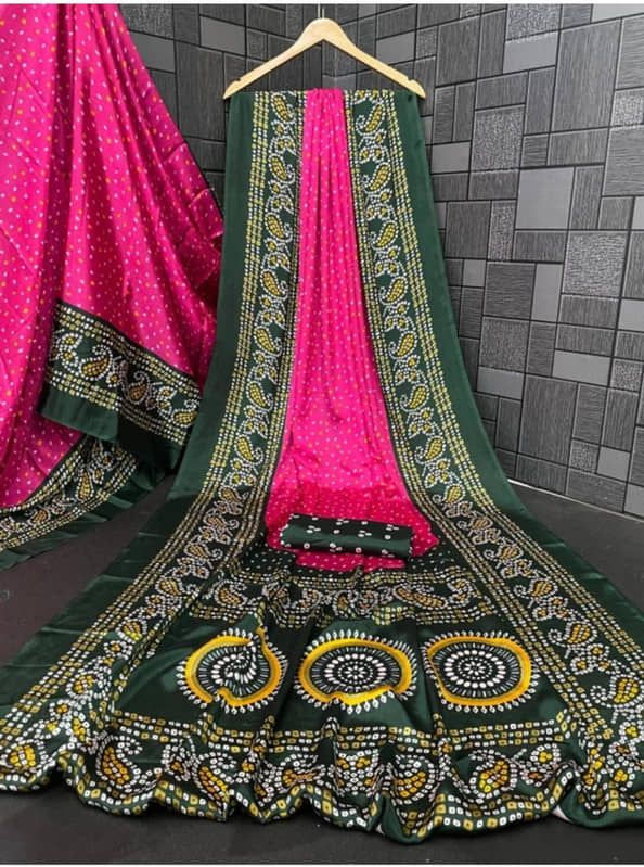 JIHANA FAB Chiffon Printed Regular Saree With Unstitched Blouse Piece ( Pink ) - Sarees | Buy online on ZillyBuy