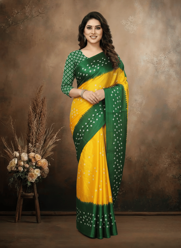 JIHANA FAB Chiffon Printed Regular Saree With Unstitched Blouse Piece ( Yellow ) - Sarees | Buy online on ZillyBuy