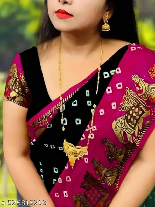 JIHANA FAB Chiffon Printed Regular Saree With Unstitched Blouse Piece ( Black ) - Sarees | Buy online on ZillyBuy