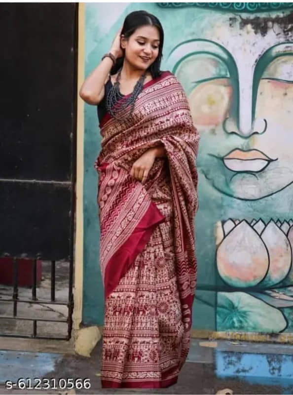 JIHANA FAB Chiffon Printed Regular Saree With Unstitched Blouse Piece ( Red ) - Sarees | Buy online on ZillyBuy