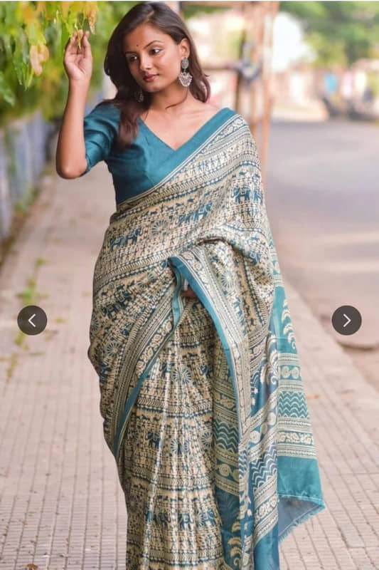 JIHANA FAB Chiffon Printed Regular Saree With Unstitched Blouse Piece ( Green ) - Sarees | Buy online on ZillyBuy