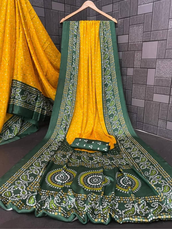 JIHANA FAB Chiffon Printed Regular Saree With Unstitched Blouse Piece ( Yellow ) - Sarees | Buy online on ZillyBuy