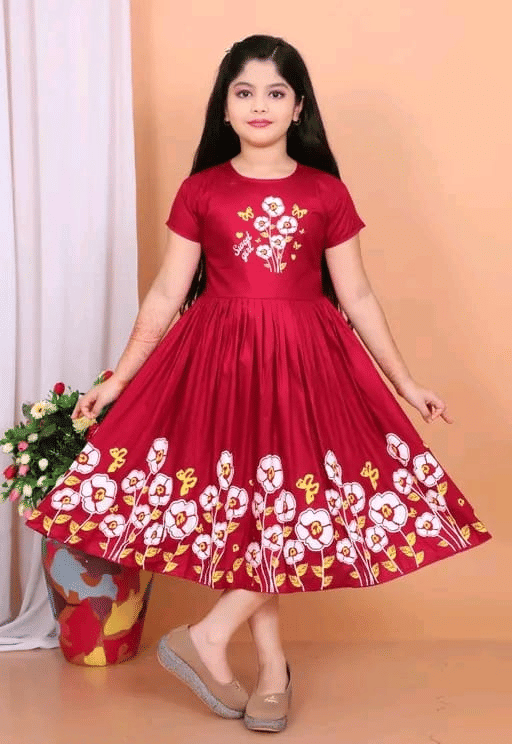 DS DRESSES Cotton Blend Frock For Girls ( Pack of 1 , Purple )