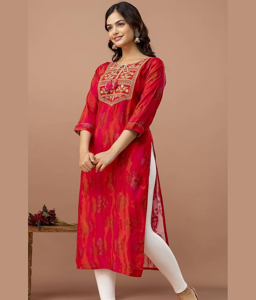Kapadia Women Cotton Blend Embroidered Straight Kurti ( Pink ) - Kurtis, Tunics | Buy online on ZillyBuy