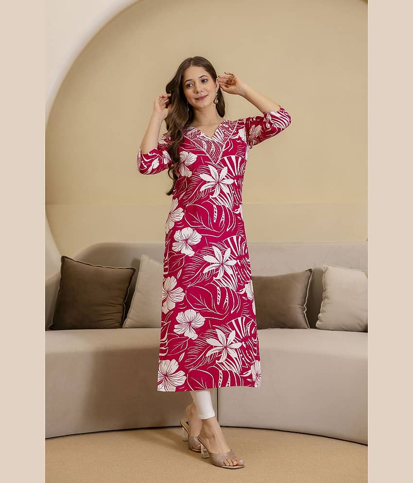 Kapadia Women Cotton Blend Printed Straight Kurti ( Pink ) - Kurtis, Tunics | Buy online on ZillyBuy