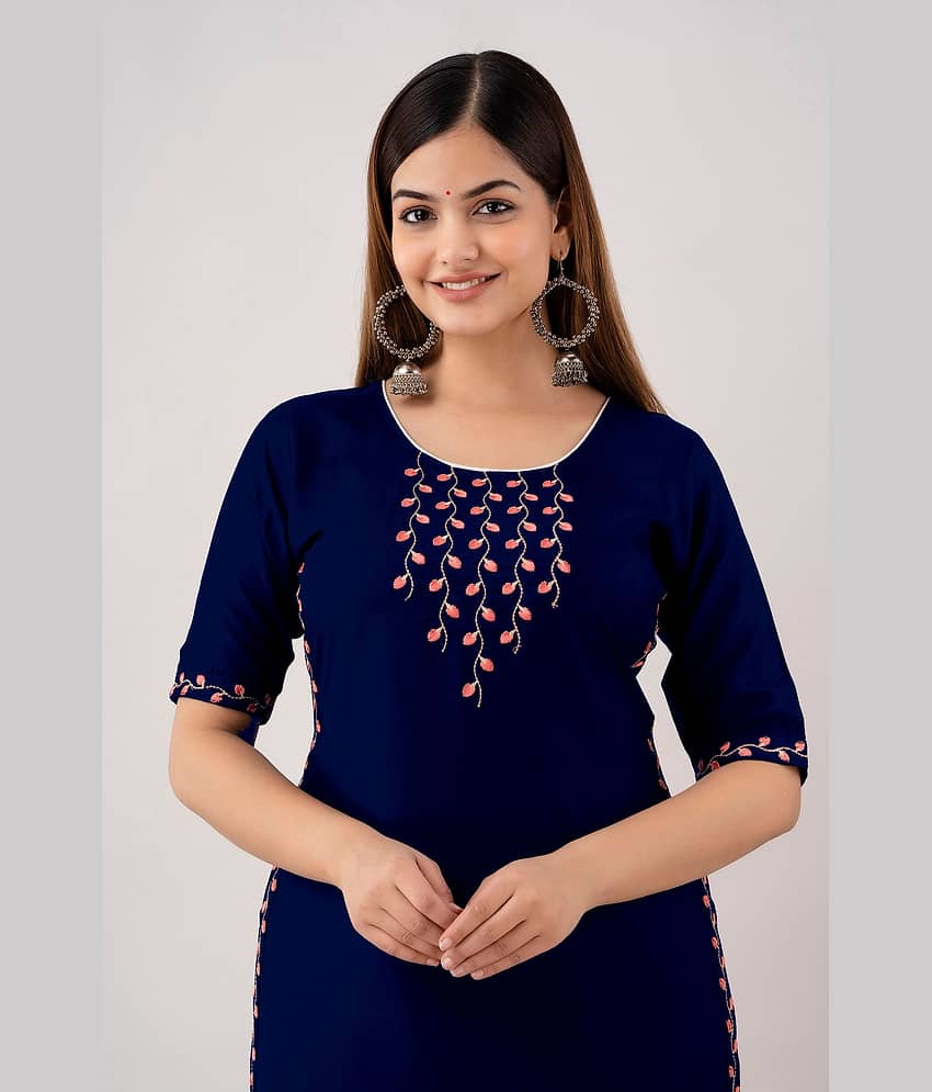 Kapadia Women Viscose Rayon Embroidered Straight Kurti ( Blue ) - Kurtis, Tunics | Buy online on ZillyBuy