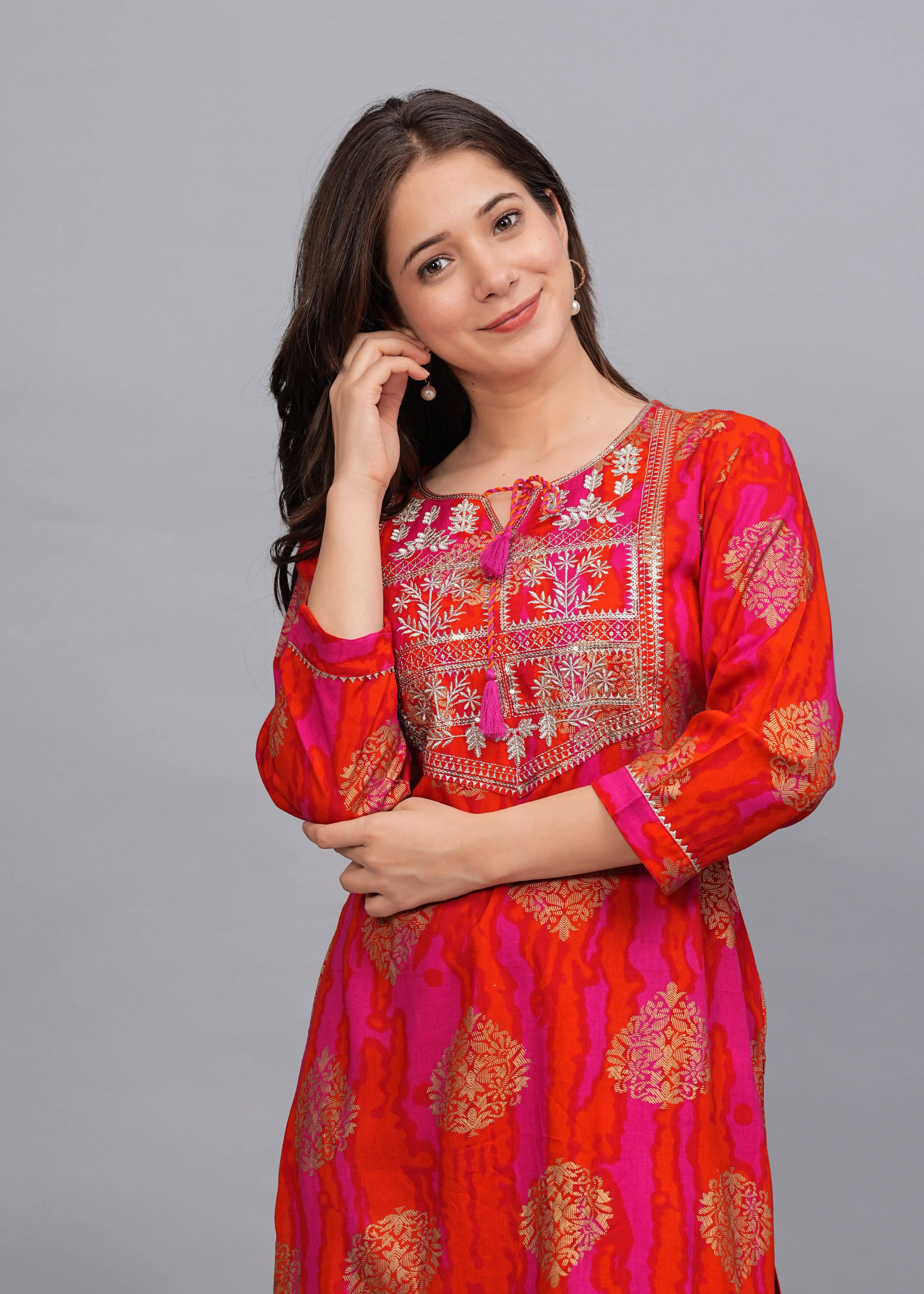 Kapadia Women Viscose Rayon Embroidered Straight Kurti ( Multicolor ) - Kurtis, Tunics | Buy online on ZillyBuy