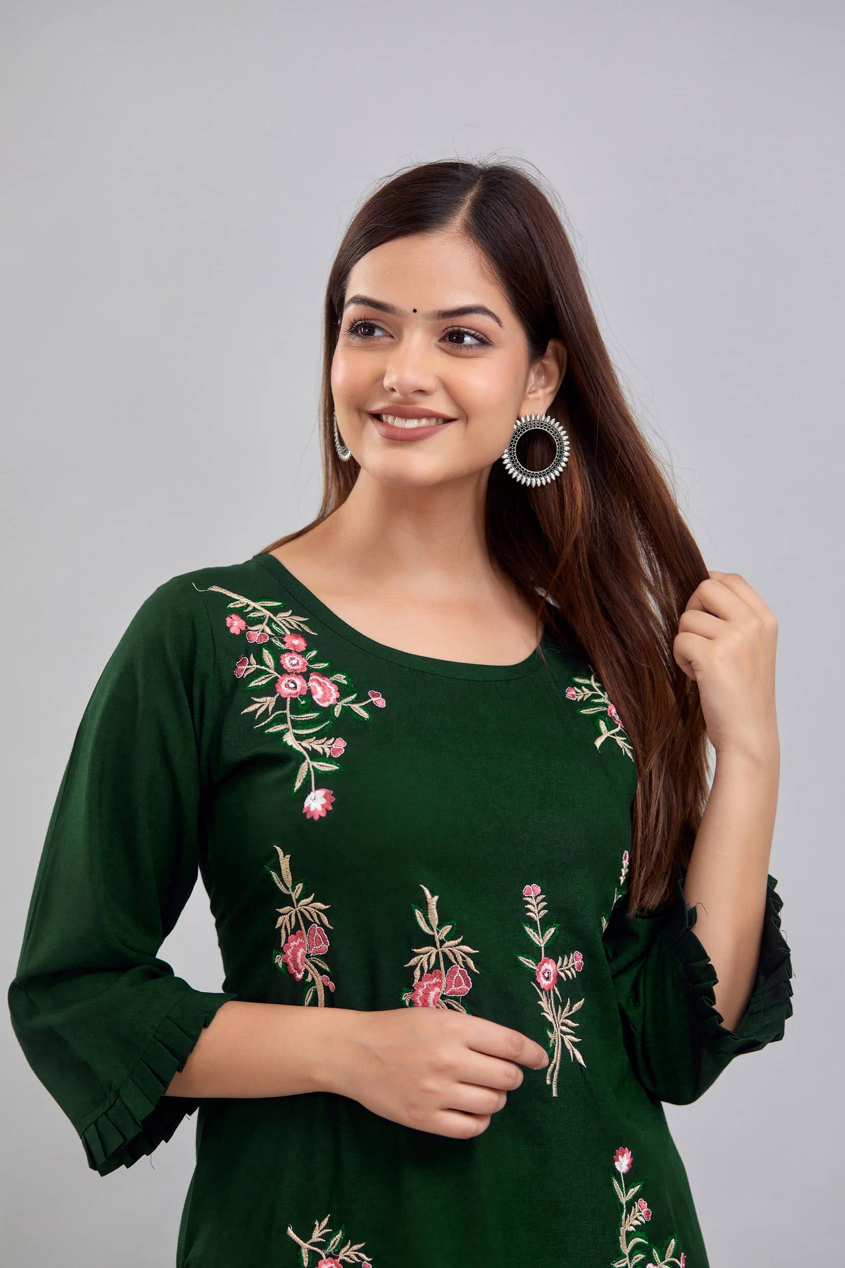 Kapadia Women Viscose Rayon Embroidered Straight Kurti ( Green ) - Kurtis, Tunics | Buy online on ZillyBuy