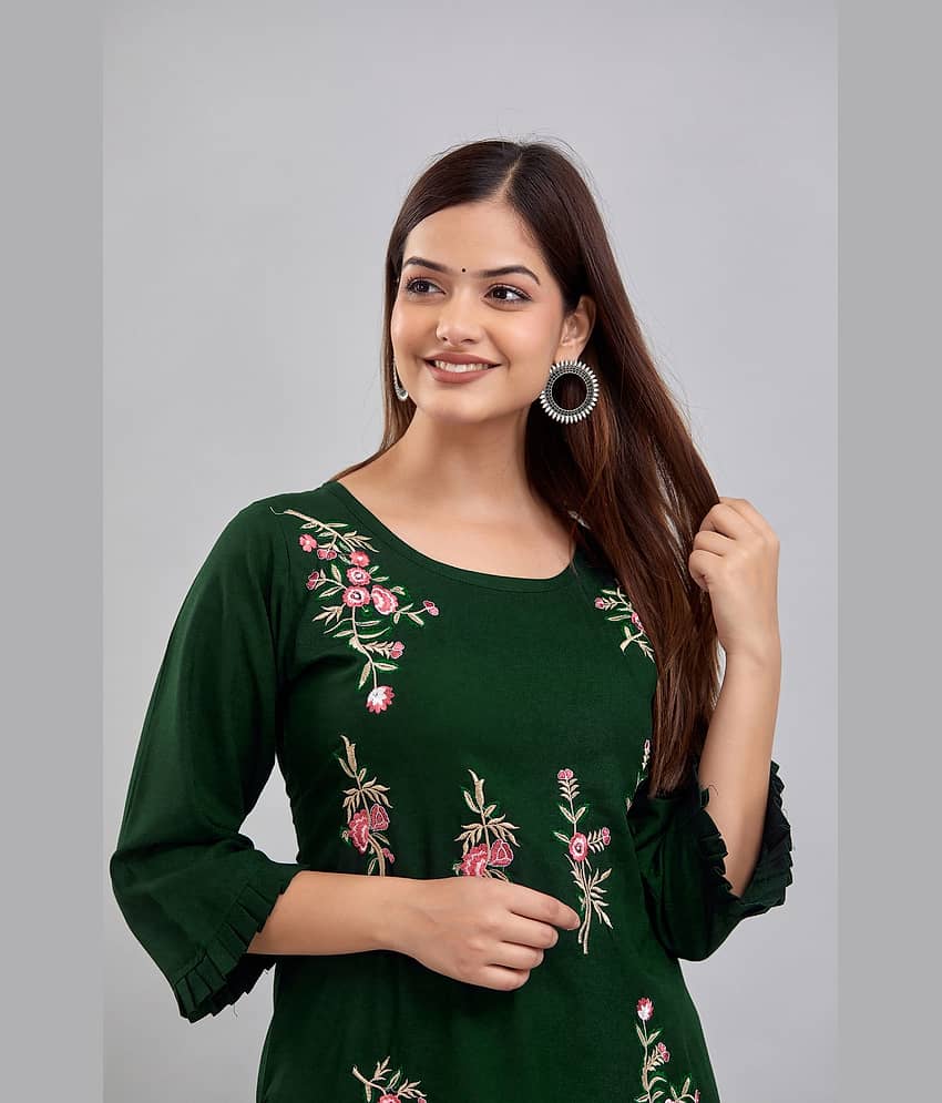 Kapadia Women Viscose Rayon Embroidered Straight Kurti ( Green ) - Kurtis, Tunics | Buy online on ZillyBuy