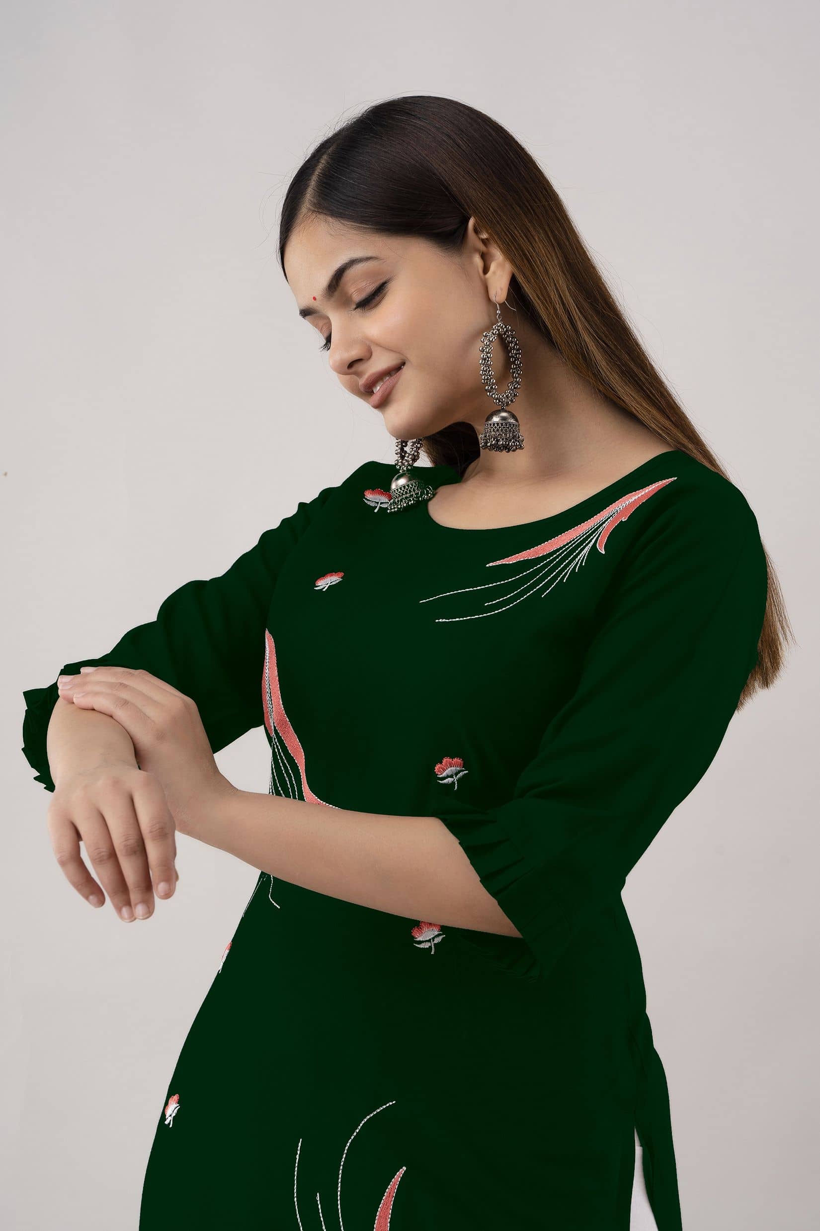 Kapadia Women Viscose Rayon Embroidered Straight Kurti ( Dark Green ) - Kurtis, Tunics | Buy online on ZillyBuy