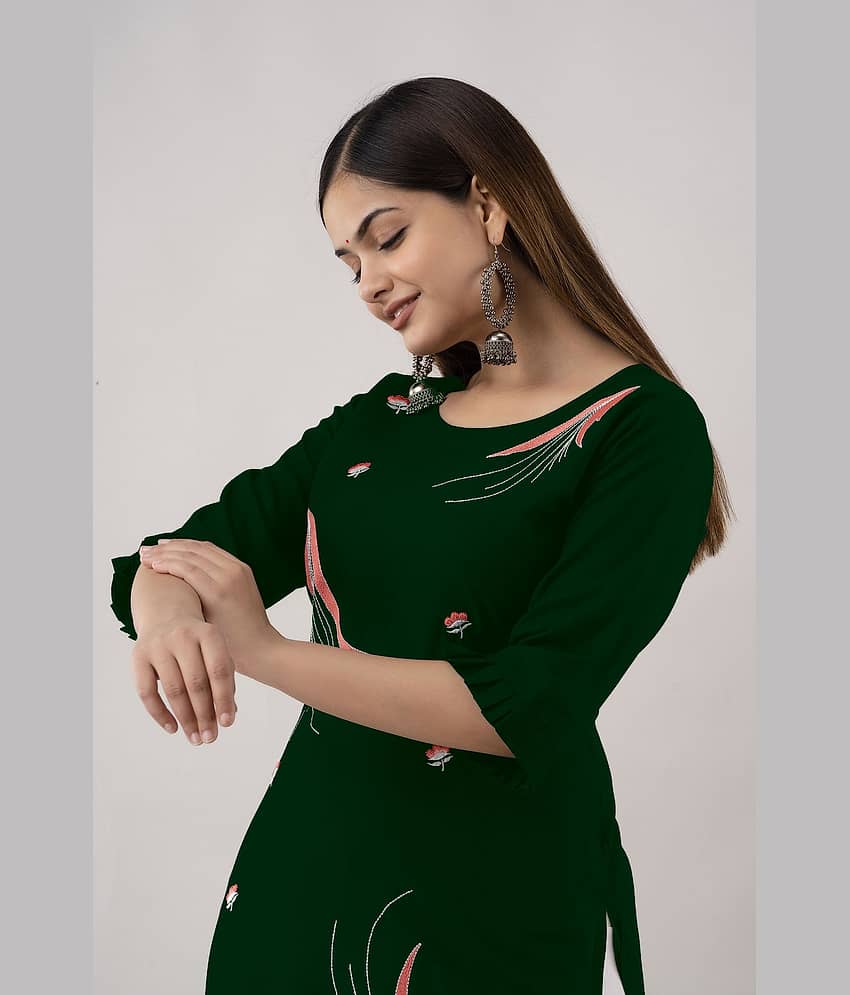 Kapadia Women Viscose Rayon Embroidered Straight Kurti ( Dark Green ) - Kurtis, Tunics | Buy online on ZillyBuy