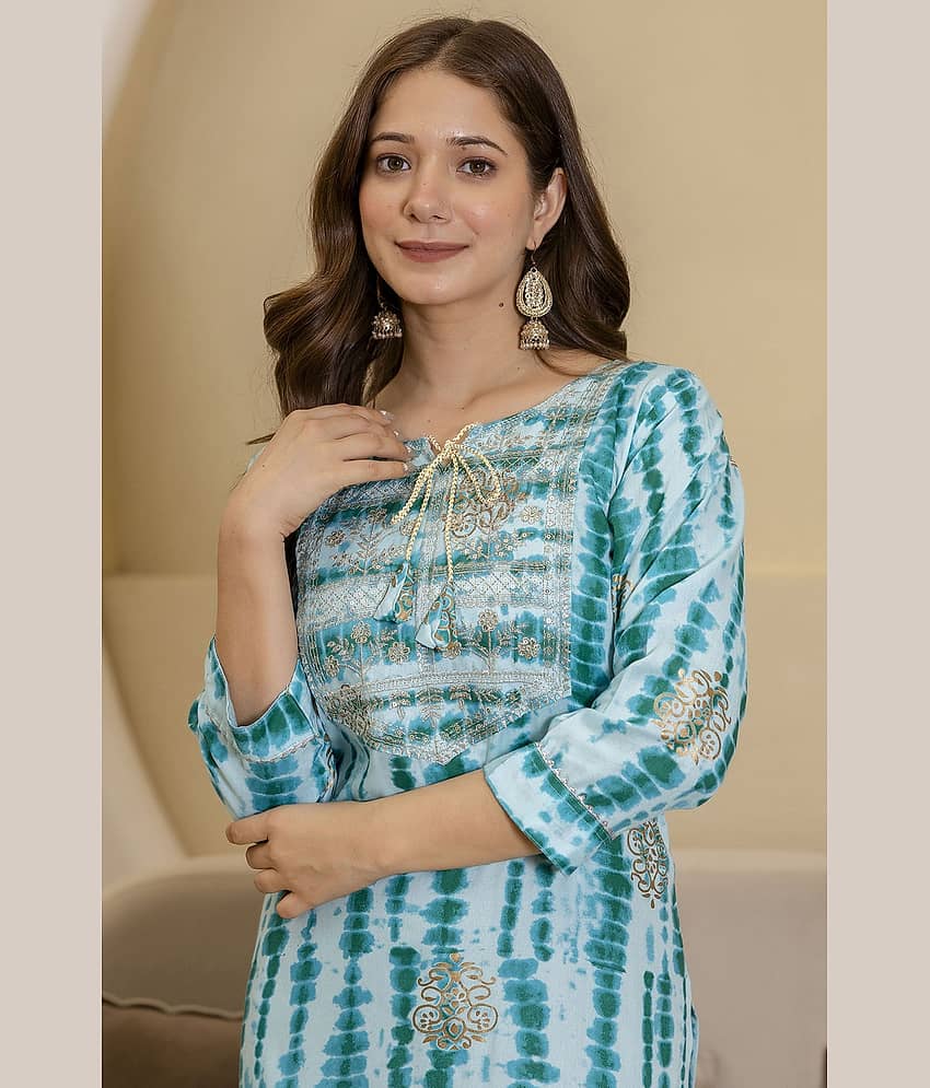 Kapadia Women Viscose Rayon Embroidered Straight Kurti ( Light Blue ) - Kurtis, Tunics | Buy online on ZillyBuy