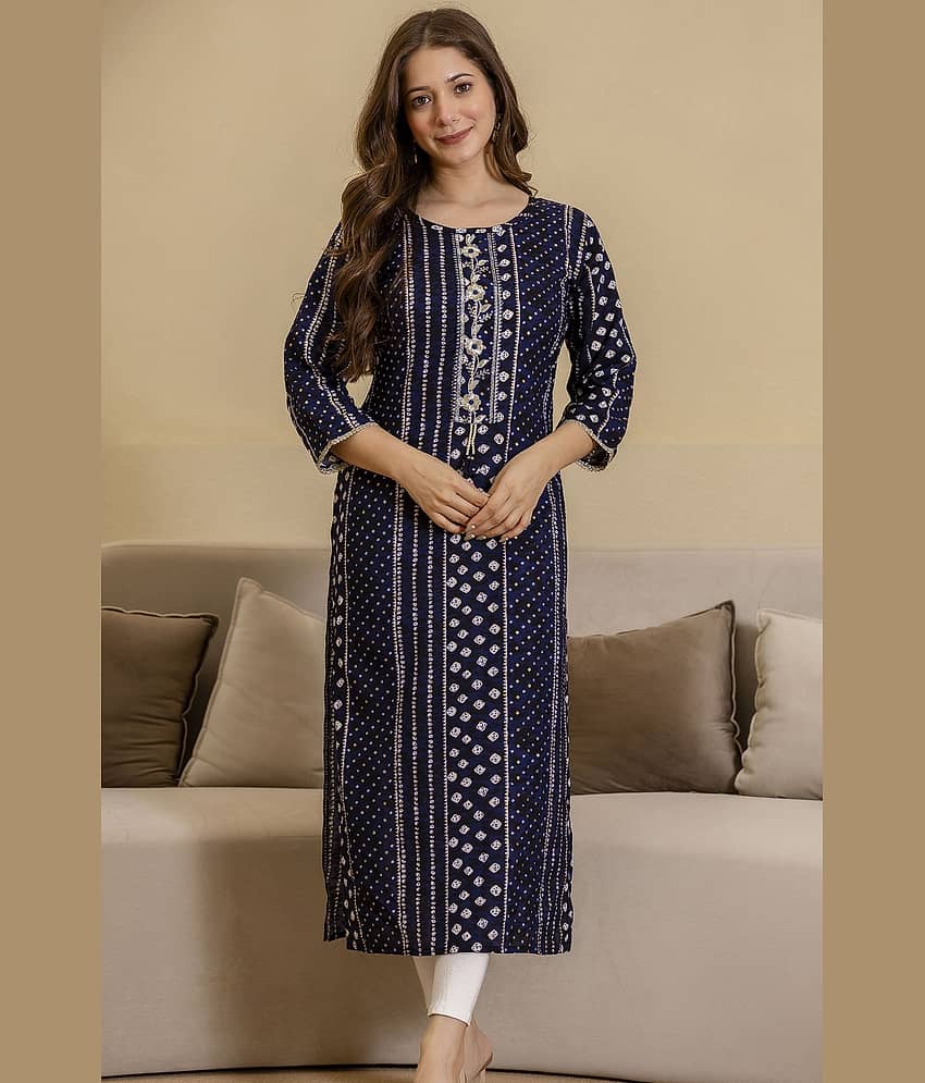 Kapadia Women Viscose Rayon Embroidered Straight Kurti ( Dark Blue ) - Kurtis, Tunics | Buy online on ZillyBuy