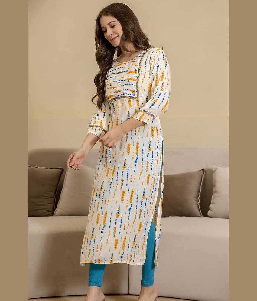 Kapadia Women Viscose Rayon Embroidered Straight Kurti ( Beige ) - Kurtis, Tunics | Buy online on ZillyBuy