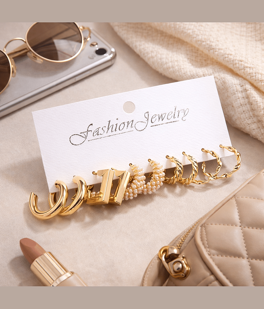 Rhosyn Gold Hoops Earrings ( Pack of 1 ) - Earrings | Buy online on ZillyBuy