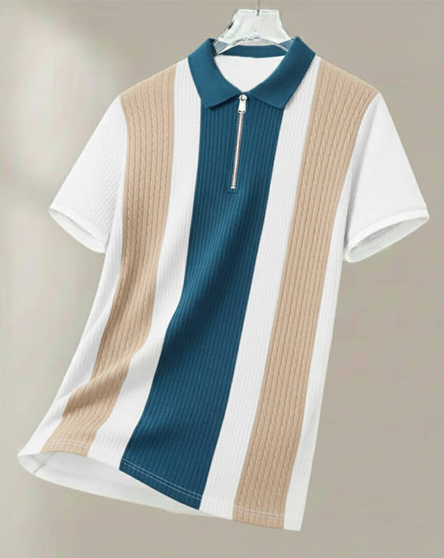 ENITOR Men Cotton Blend Regular Fit Colorblock Polo T Shirt ( Turquoise )