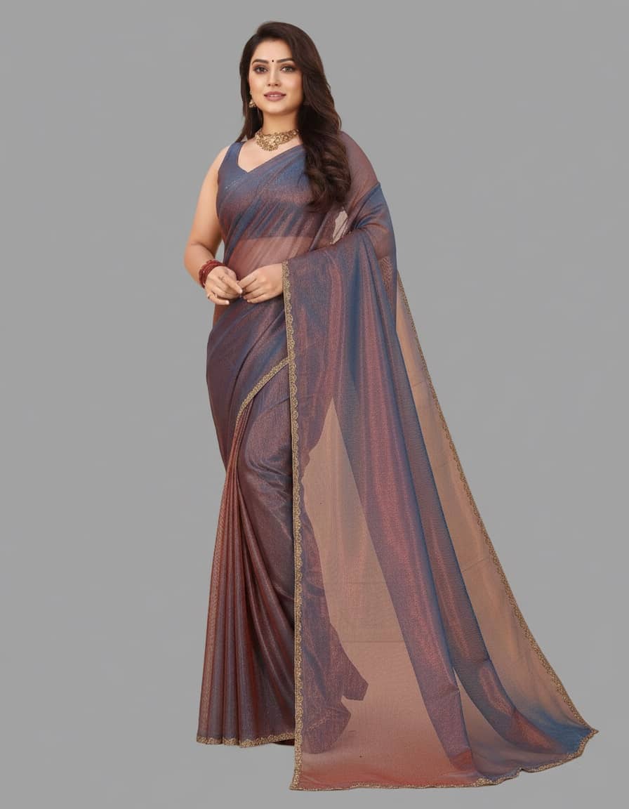 Aika Chiffon Embellished Regular Saree With Unstitched Blouse Piece ( Blue ) - Sarees | Buy online on ZillyBuy