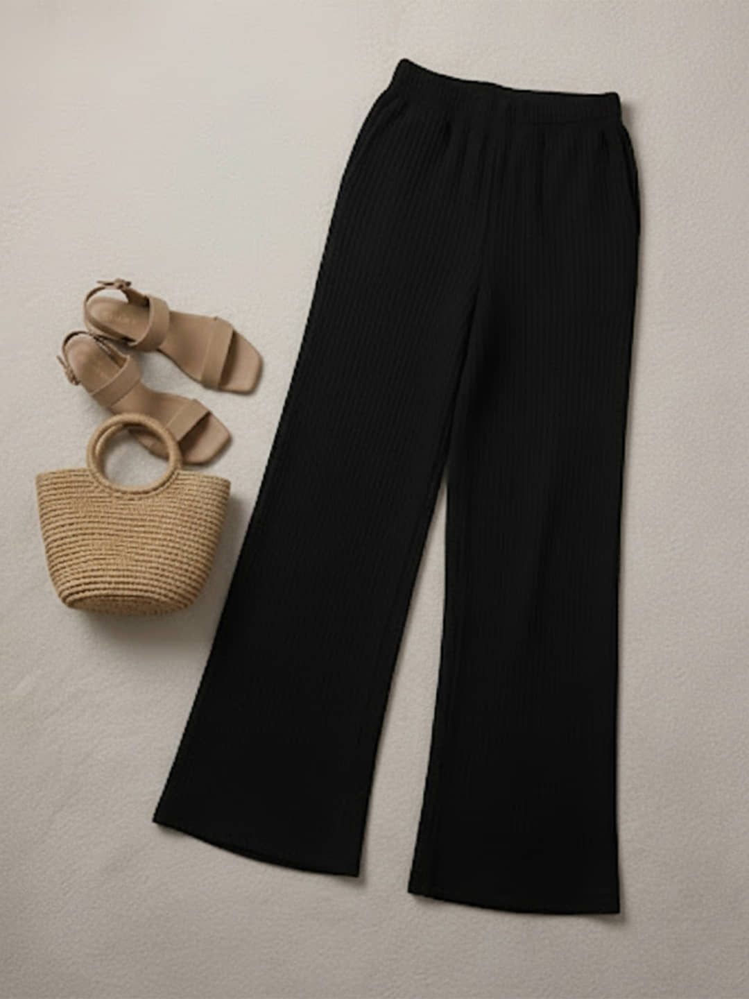 DE TRENDZ Women Cotton Blend Wide Leg Trousers ( Black ) - Trousers | Buy online on ZillyBuy
