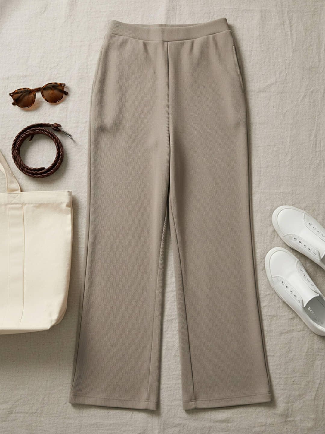 DE TRENDZ Women Cotton Blend Wide Leg Trousers ( Beige ) - Trousers | Buy online on ZillyBuy