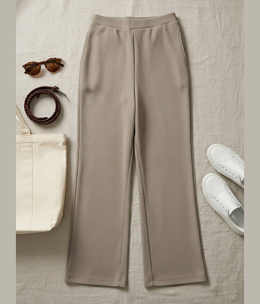 DE TRENDZ Women Cotton Blend Wide Leg Trousers ( Beige ) - Trousers | Buy online on ZillyBuy