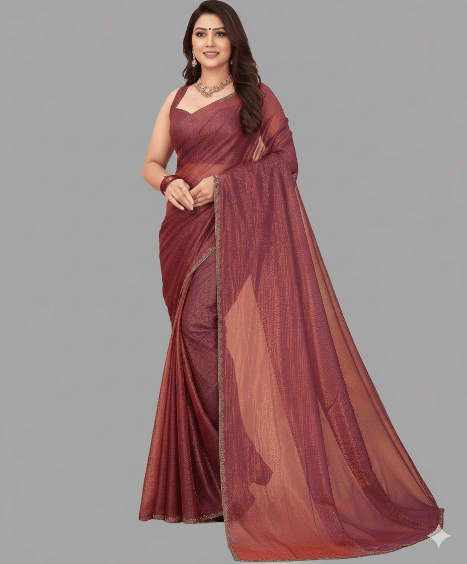 JULEE Chiffon Embellished Regular Saree With Unstitched Blouse Piece ( Wine ) - Sarees | Buy online on ZillyBuy