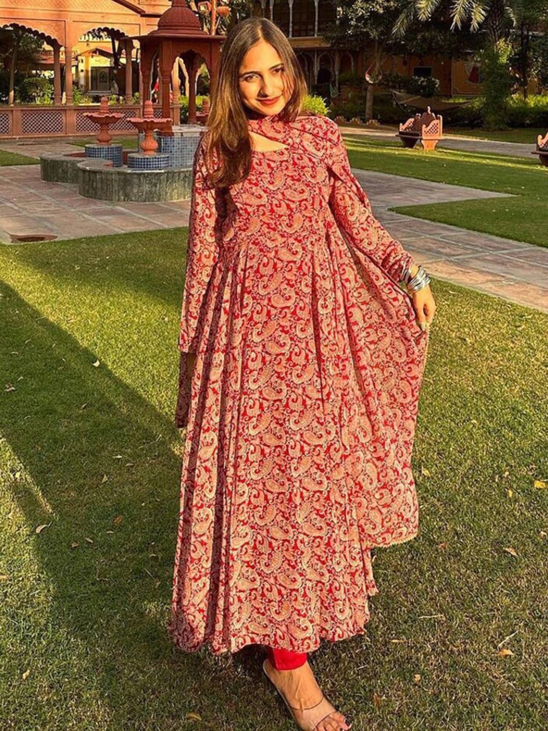Krunal Raiyani Women Crepe Printed Fit & Flare Dress ( Brown )