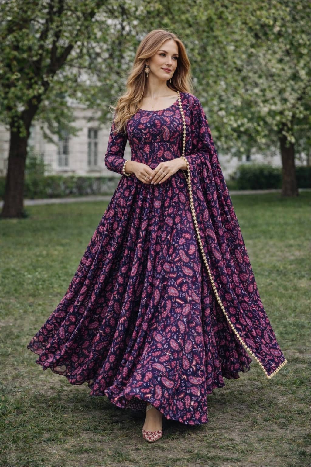 Krunal Raiyani Women Crepe Printed Fit & Flare Dress ( Purple )