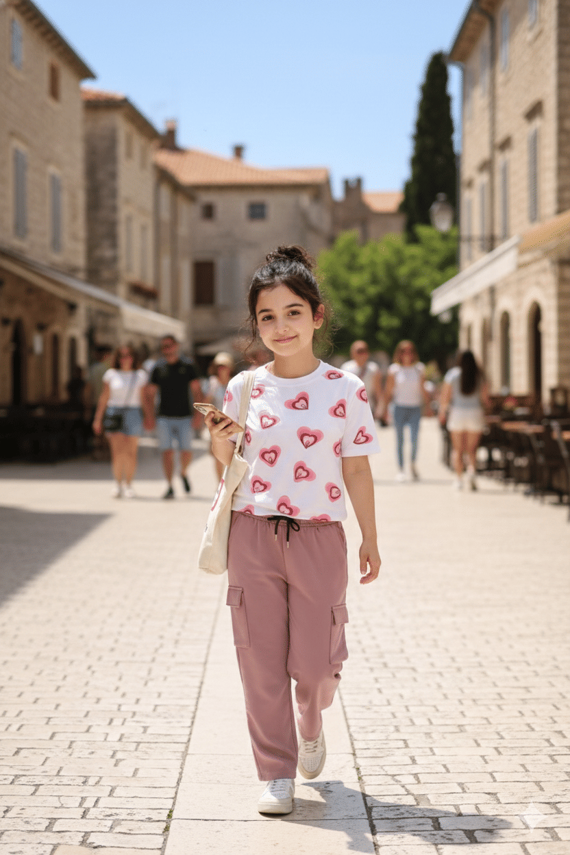 TarrenT HunT Pack of 1 Girls Cotton Blend T-shirt & Pants ( Pink )